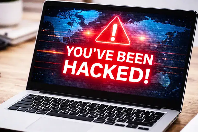 Laptop with You've Been Hacked Message