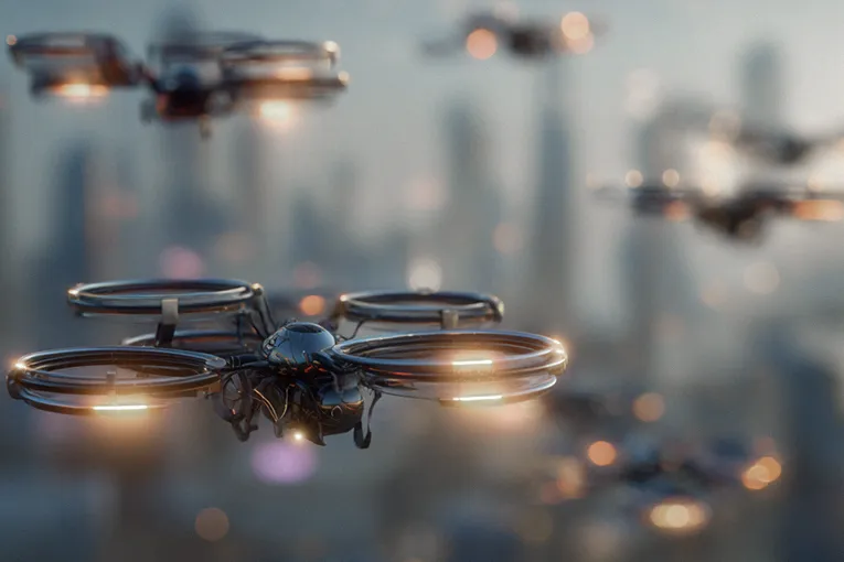 an image showing a possible future of swarm drones